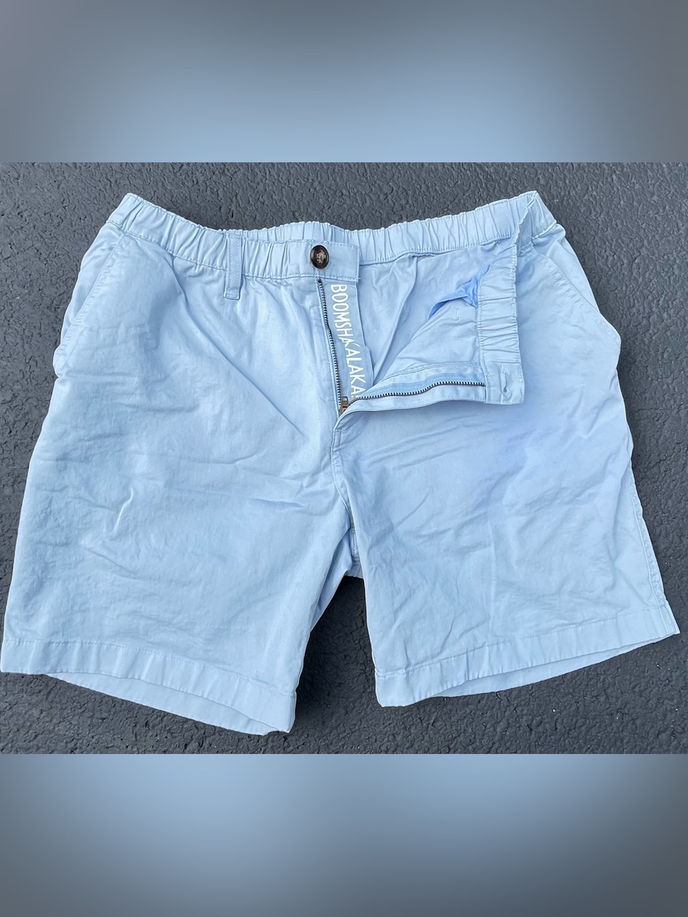 Men’s Chubbies Light Blue Cotton Casual Chino Shorts Zip Button Closure Size L